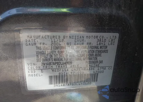 2013 Nissan Sentra Sr from USA, damaged, VIN 3N1AB7AP8DL640620